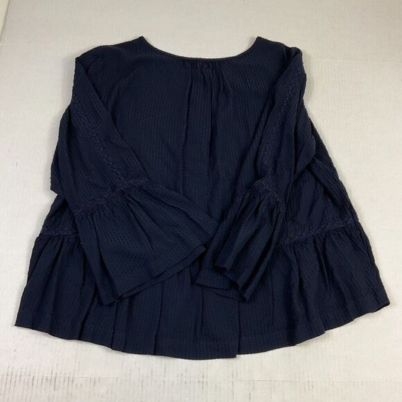 LOFT Womens Babydoll Blouse Blue Flared Long Sleeve Shirt Swiss Dot Top M Medium - Picture 10 of 11